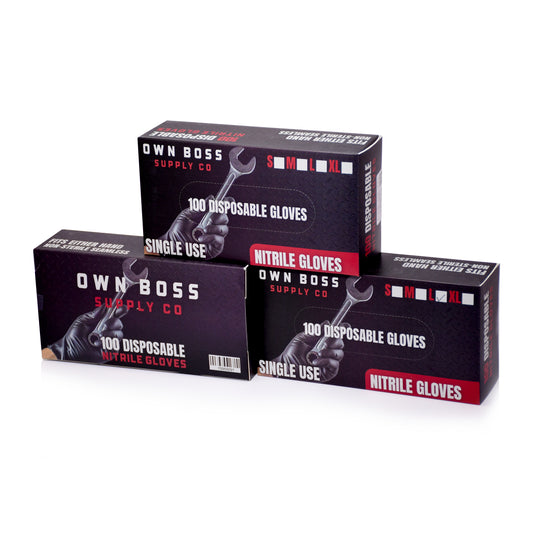 3 - PACK - BLACK 4 MIL DISPOSABLE NITRILE GLOVES - 300 GLOVES