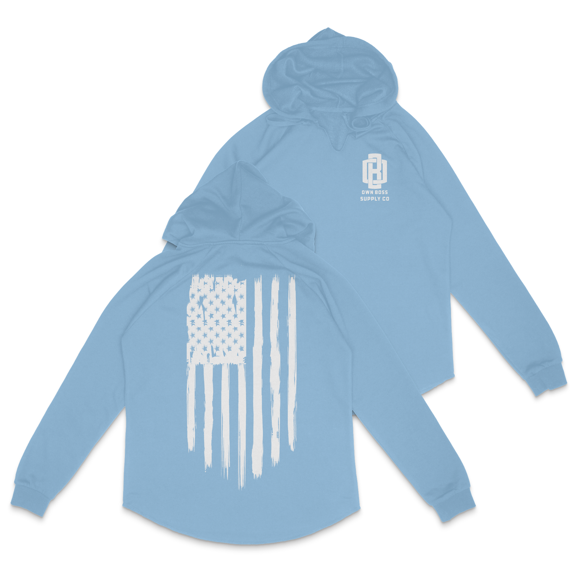 Womens  Distressed American Flag Hoodie - Own Boss Supply Co