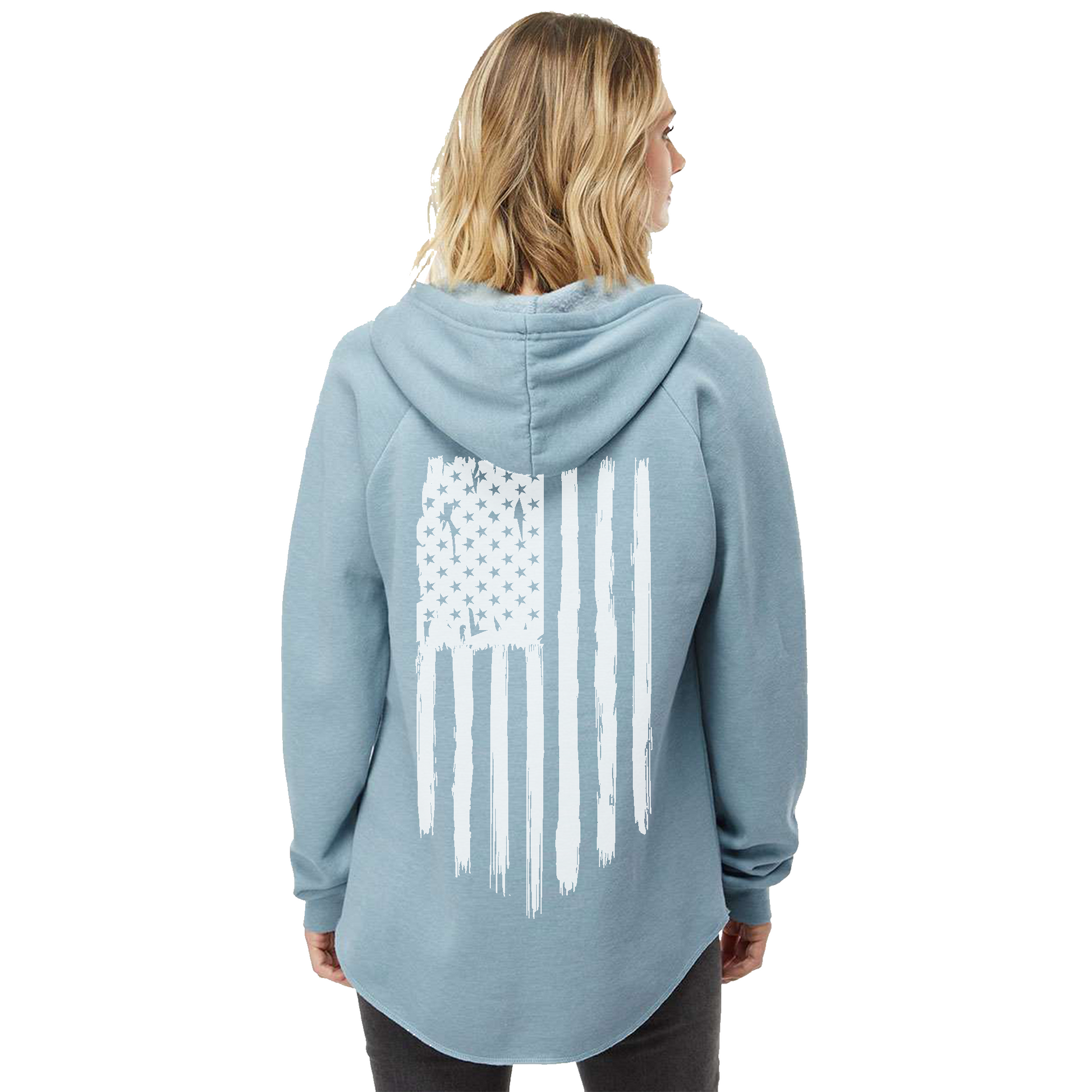 Women's Distressed American Flag Hoodie - Own Boss Supply Co